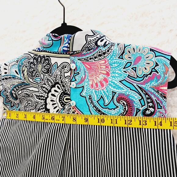 Blouse Size XL Pink Teal Stripe Resort Paisley Artcore Flamboyant Psychedelic - Picture 12 of 16